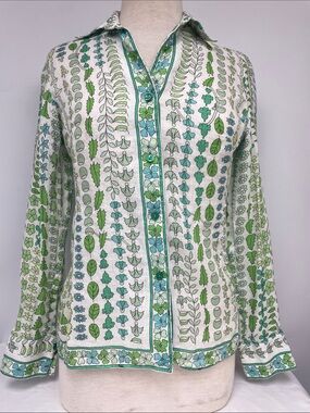 Averardo Bessi Women's Green & Teal Floral Button-Down Shirt, Size 8